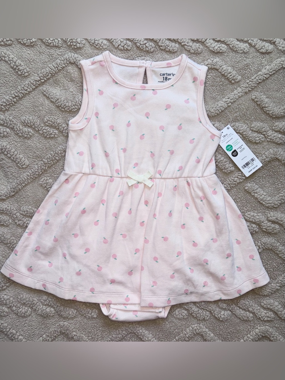 Girls 18M Bodysuit Dress - One Piece Pink Tank Top Dress W/ Peaches & Bodysuit